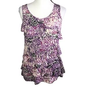 VAN HUESEN PURPLE MULTICOLOR RUFFLED TIERED DESIGN TOP MEDIUM
